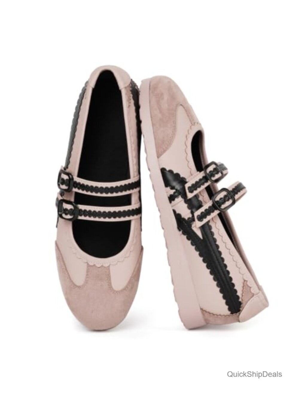 Mary Jane Ballet Flat Sneakers Women Scalloped Buckle Faux Suede Comfort